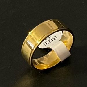 Men’s Gold Tone Trim Accent Stainless Steel Wedding Band Ring Size 11